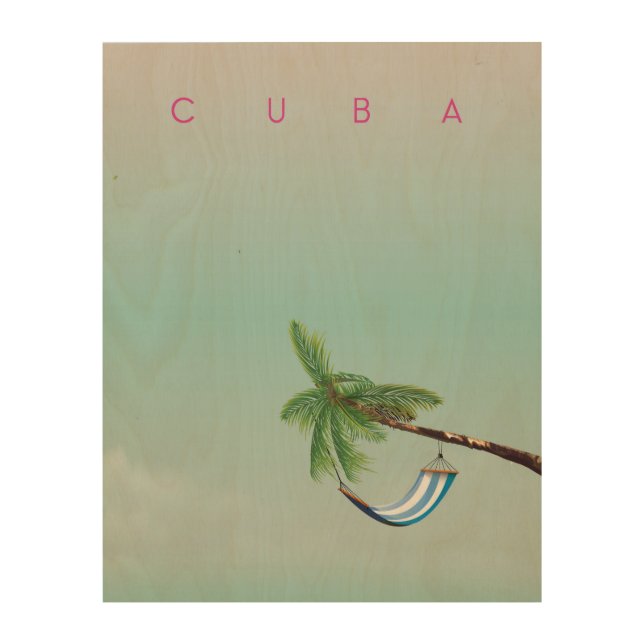 Cuba Hammock Vintage style vacation print. Wood Wall Art (Front)