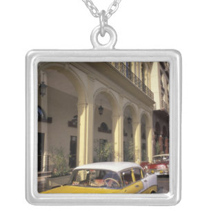 Cuba, Havana. Colorful Chevy's from the 1950's Silver Plated Necklace