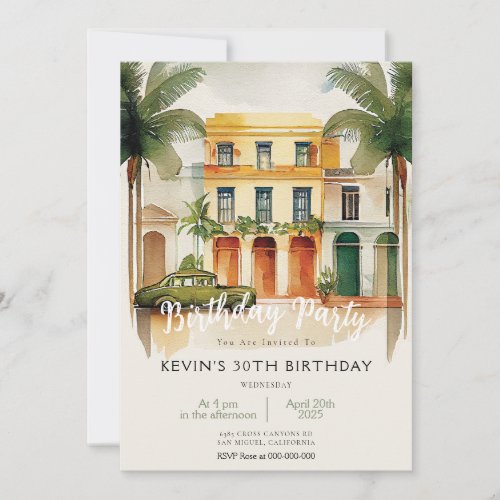 Cuba Havana Palm Trees Birthday Party Invitation