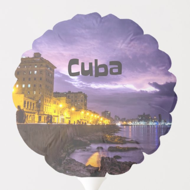 Cuba Havana Shoreline Citylights At Night Balloon (Back)
