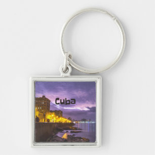 Cuba Havana Shoreline Citylights At Night Keychain