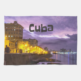 Cuba Havana Shoreline Citylights At Night Kitchen Towel