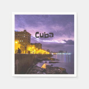 Cuba Havana Shoreline Citylights At Night Napkins
