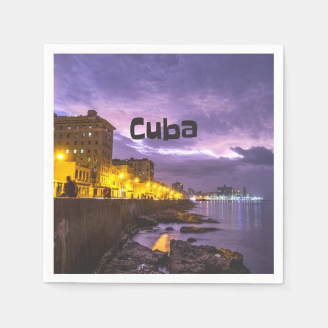 Cuba Havana Shoreline Citylights At Night Napkins (Front)