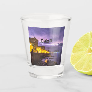 Cuba Havana Shoreline Citylights At Night Shot Glass