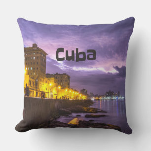Cuba Havana Shoreline Citylights At Night Throw Pillow