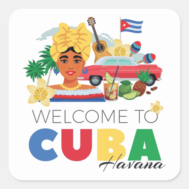 Cuba Havana Square Sticker (Front)