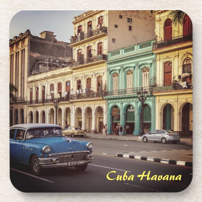 Cuba Havana Vintage Classic Car Cityscape Beverage Coaster (Front)