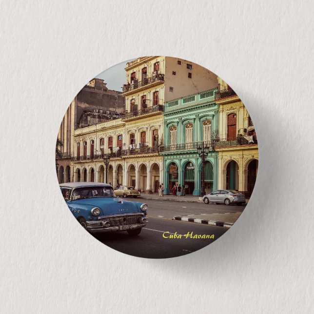 Cuba Havana Vintage Classic Car Cityscape Button (Front)