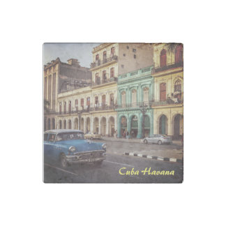 Cuba Havana Vintage Classic Car Cityscape Stone Magnet
