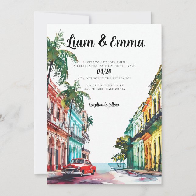 Cuba Havana Wedding Invitation destination wedding (Front)
