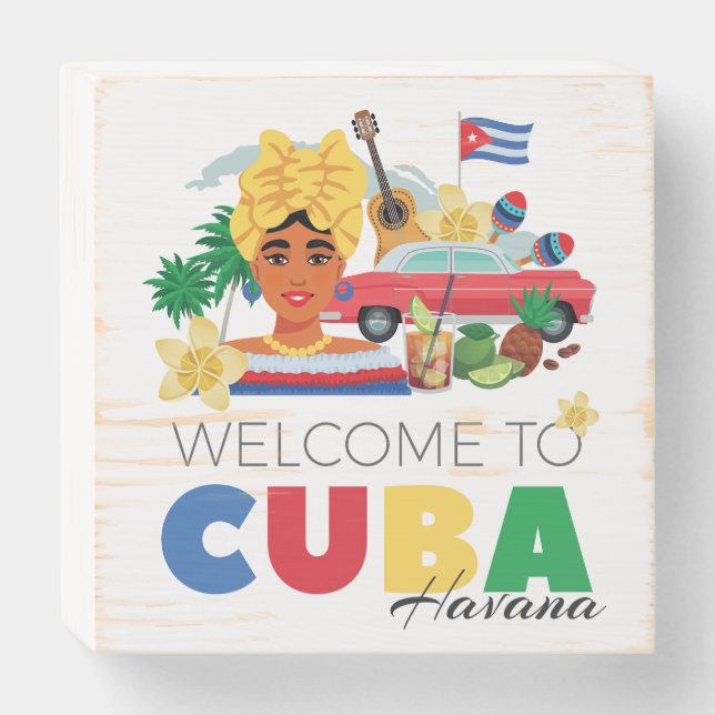 Cuba Havana Wooden Box Sign (Front Horizontal)