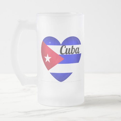 Cuba Heart Flag Frosted Glass Beer Mug
