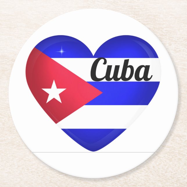 Cuba Heart Flag Round Paper Coaster (Front)