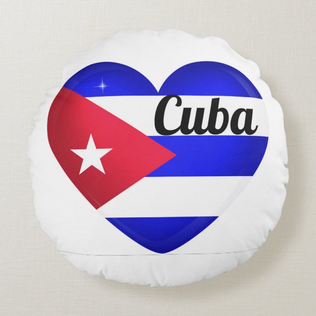 Cuba Heart Flag Round Pillow (Front)