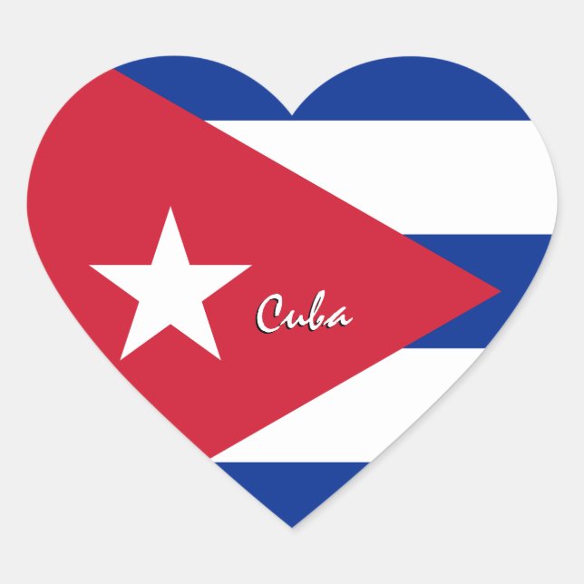 Cuba Heart Sticker, Patriotic Cuban Flag Heart Sticker (Front)