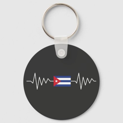 Cuba Heartbeat Pulse Flag Keychain