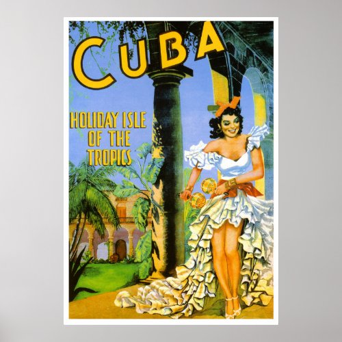 Cuba holiday isle of the tropics travel poster