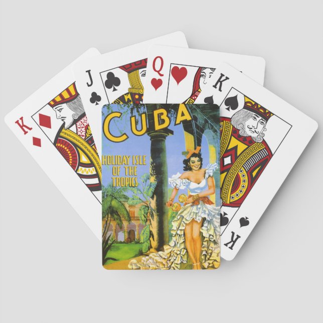 Cuba holiday isle of the tropics travel poster poker cards (Back)