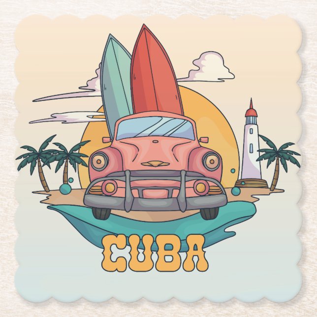 Cuba Illustration Paper Coaster (Front)