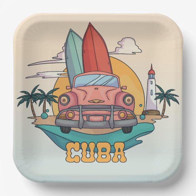 Cuba Illustration Paper Plates (Front)