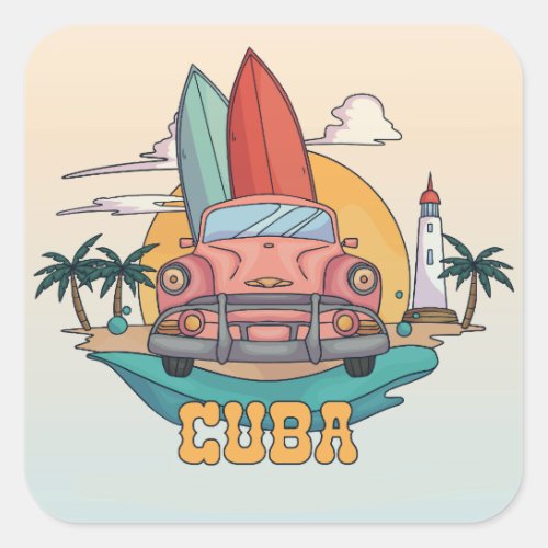Cuba Illustration Square Sticker