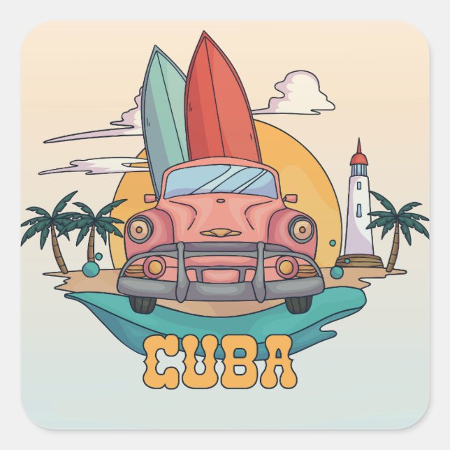 Cuba Illustration Square Sticker (Front)