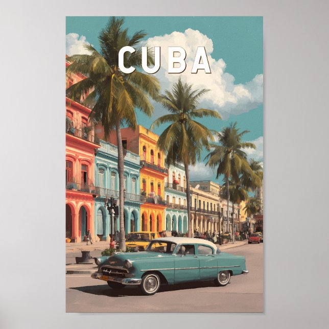 Cuba Illustration Travel Art Vintage Poster (Front)