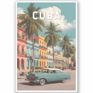 Cuba Illustration Travel Art Vintage Sticker