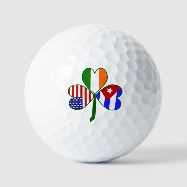 Cuba Ireland USA Shamrock Flag Personalized  Golf Balls (Front)