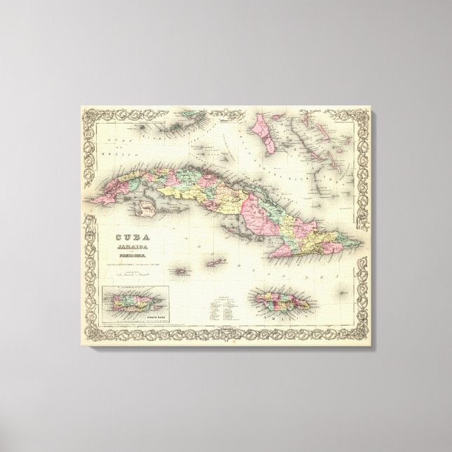 Cuba, Jamaica And Puerto Rico Canvas Print (Front)