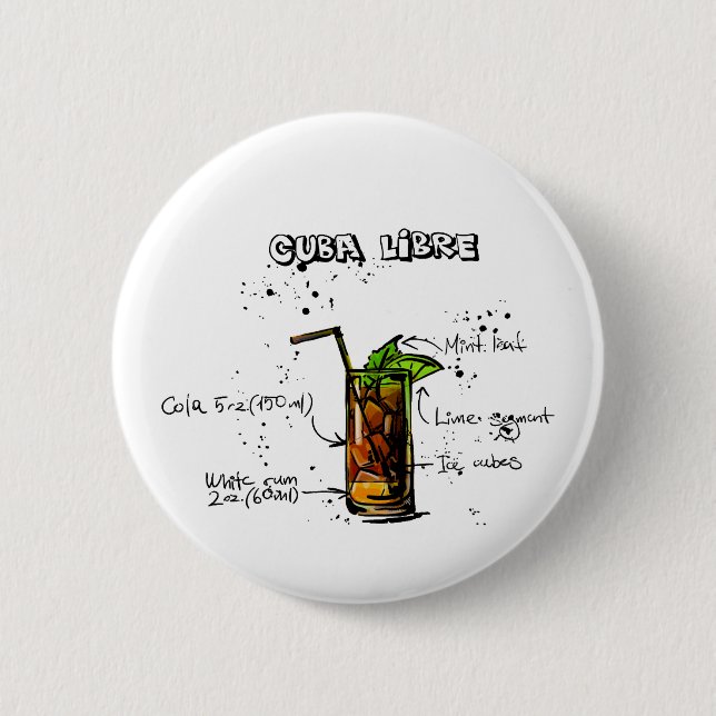 Cuba Libre Cocktail Pinback Button (Front)
