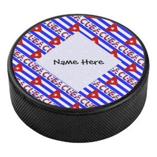 Cuba Light Cuban Flag Tiled Personalized Name Hockey Puck