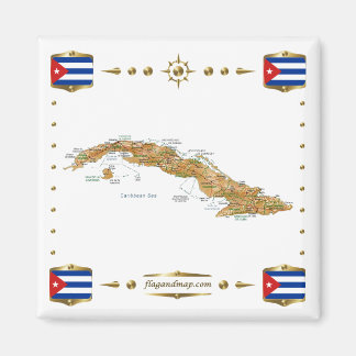 Cuba Map + Flags Magnet