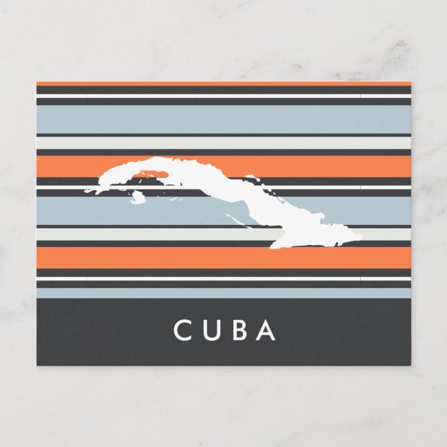 Cuba Map: Modern Stripes Postcard (Front)
