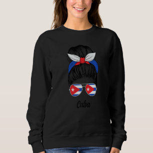 Cuba Messy Bun Cute Cuban Flag Pride Women Girls Sweatshirt