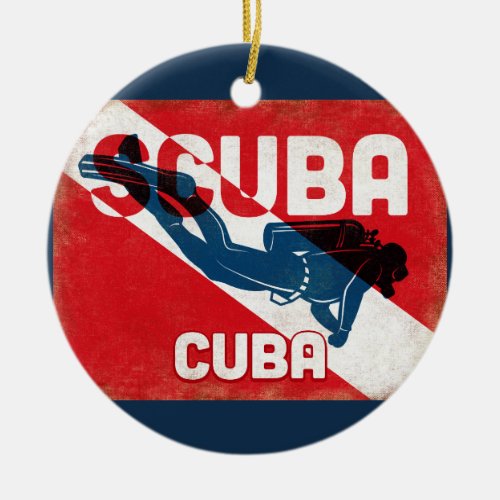 Cuba Scuba Diver _ Blue Retro Ceramic Ornament