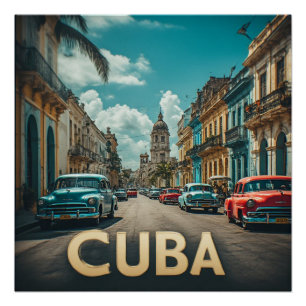 Cuba Seaside Palace at Sunset With Palm Trees Poster