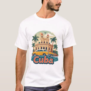 Cuba Seaside Palace at Sunset With Palm Trees T-Shirt