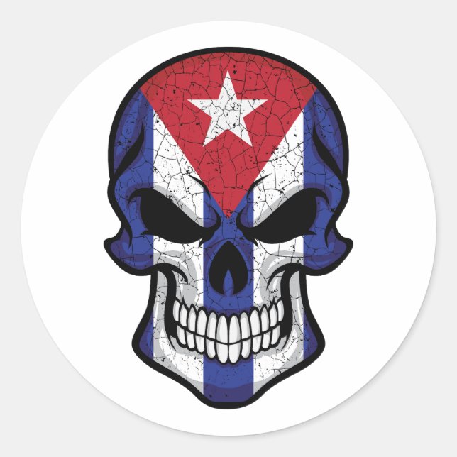 Cuba Smiling Skull Flag Classic Round Sticker (Front)