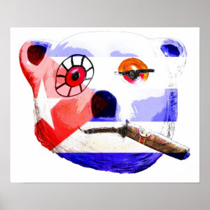 Cuba Teddy Bear with Cigar, with Cuban Flag Poster