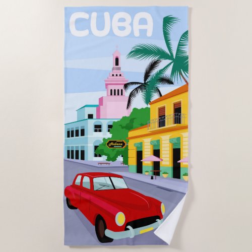 Cuba Travel Poster Beach Towel