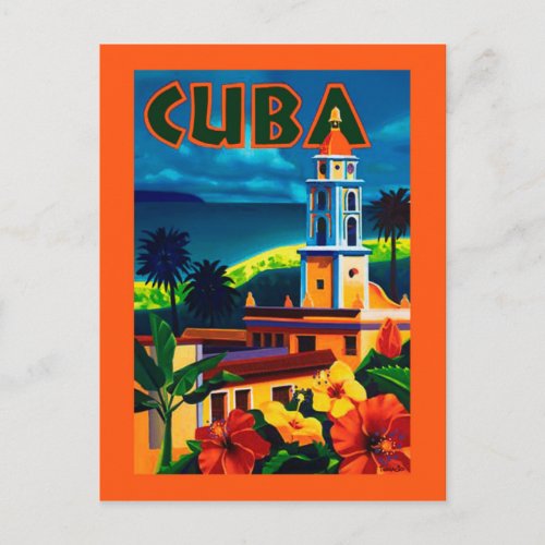Cuba Travel Poster Hibiscus Postcard