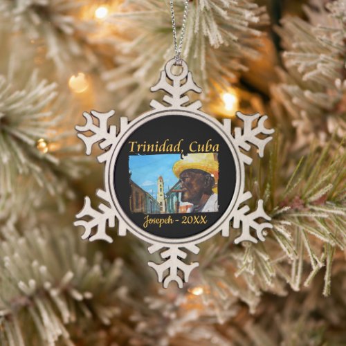 Cuba _ Trinidad Cuban Cigar Art Snowflake Pewter Christmas Ornament