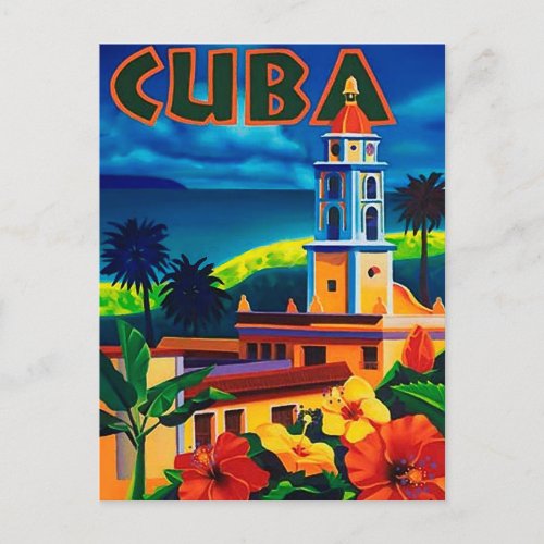 Cuba tropic isle city tower vintage travel postcard