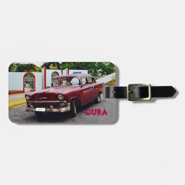 Cuba Vintage Car Maroon Luggage Tag (Front Horizontal)