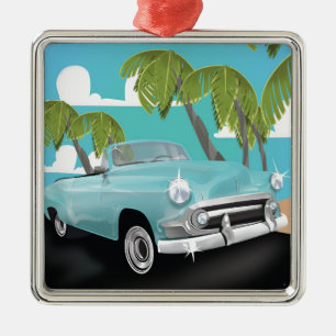 Cuba vintage car travel poster metal ornament