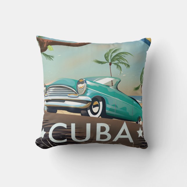 Cuba vintage retro Travel print Throw Pillow (Front)