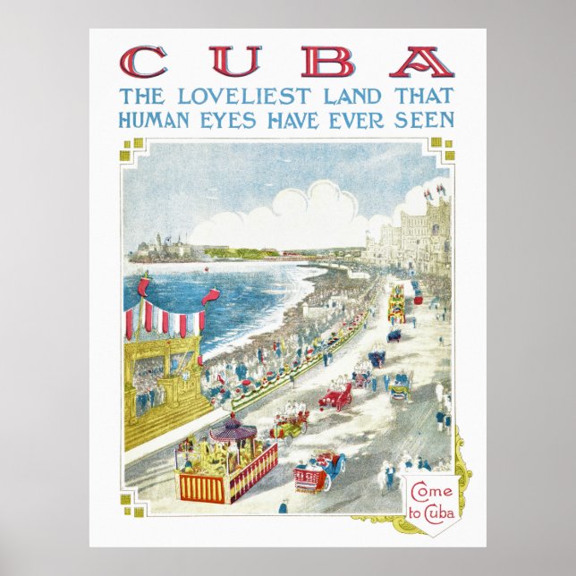 Cuba Vintage Travel Poster Restored (Front)