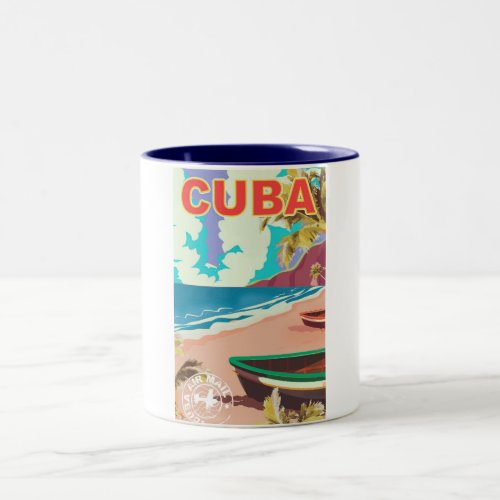 Cuba vintage travel poster Two_Tone coffee mug